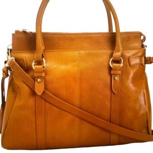 Valentina Fiore Leather Cognac Colored Crossbody Bag Made in Italy